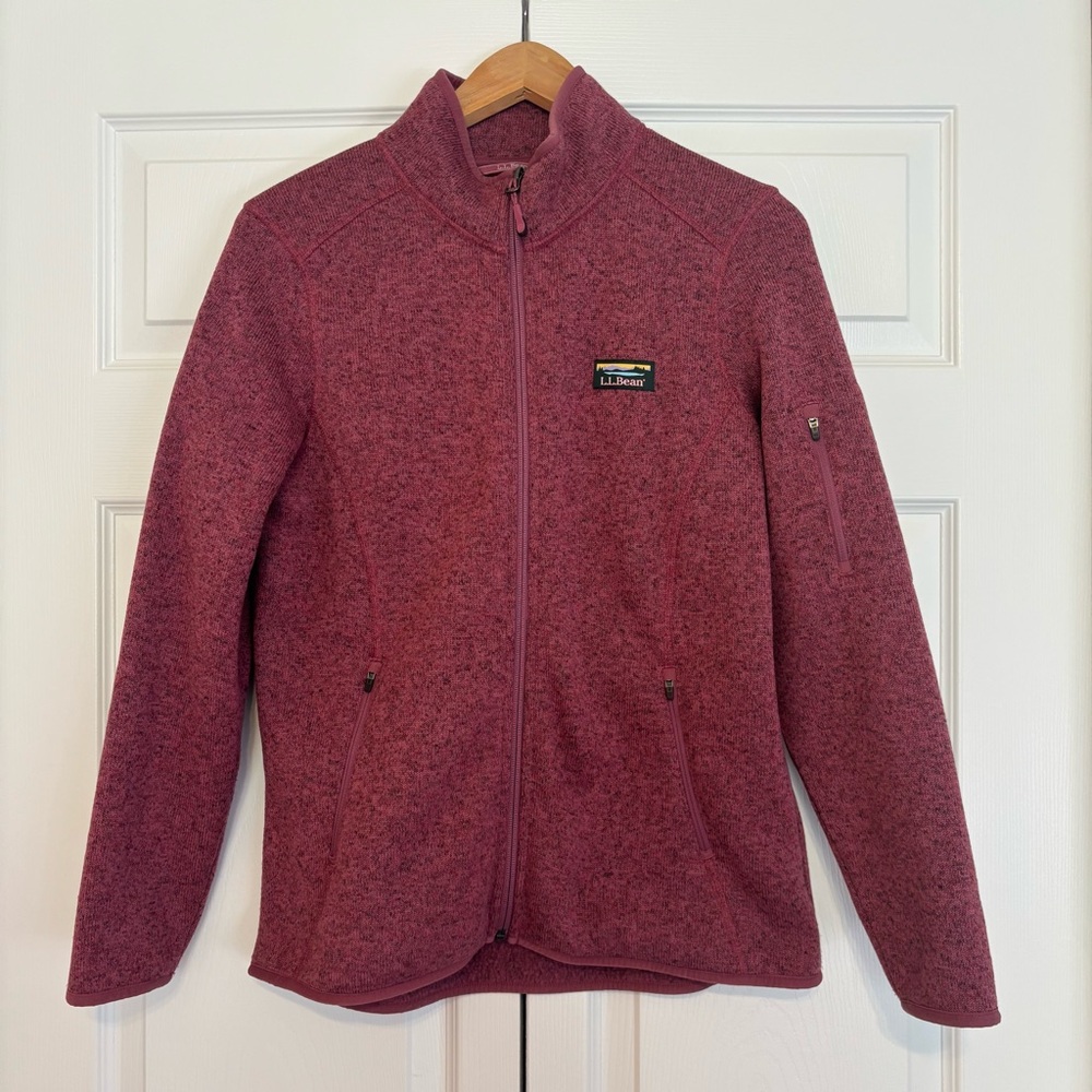 EUC L.L. Bean Sweater Fleece Jacket  Women’s Medium Petite Heather Rasberry